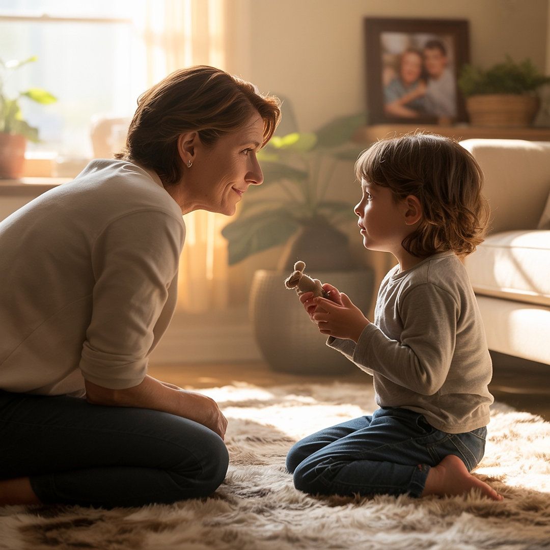 Madre conectando con su hijo en luz cálida